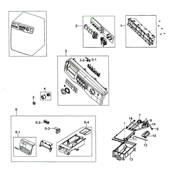 Control Panel Diagram and Parts List for WF306LAW XAA-00 Samsung Washer