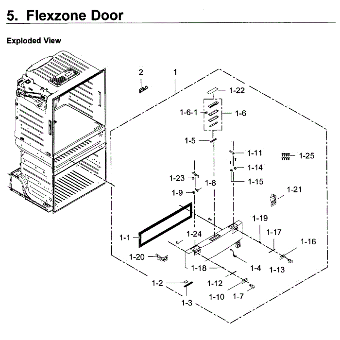 Flexzone Door Diagram and Parts List for RF28JBEDBSR AA-04 Samsung Refrigerator