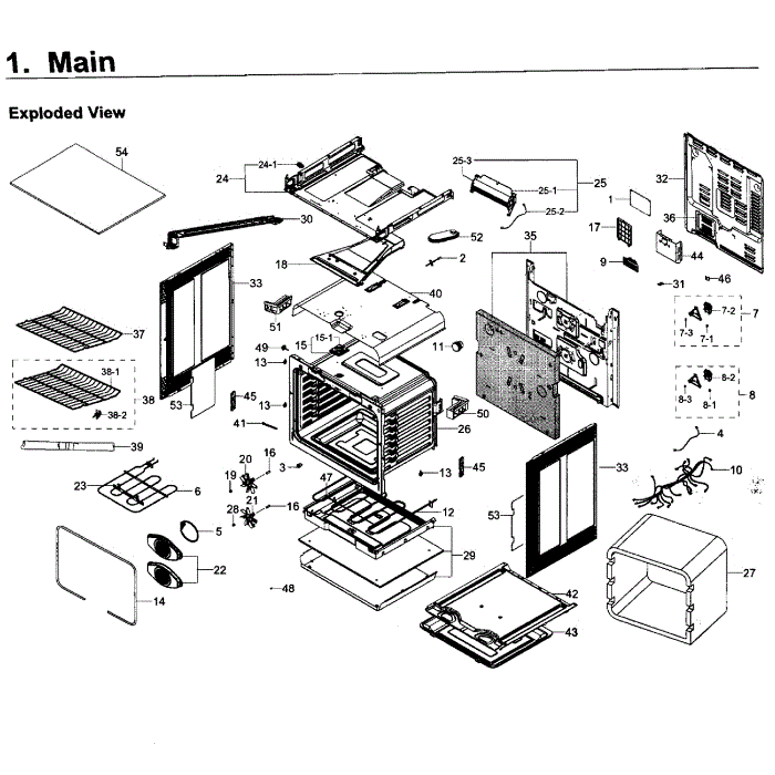 Main Assembly Diagram and Parts List for NE58K9430SS AA-00 Samsung Range