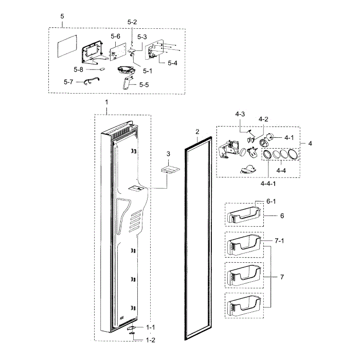 Freezer Door Diagram and Parts List for RS25H5000SR AA-00 Samsung Refrigerator
