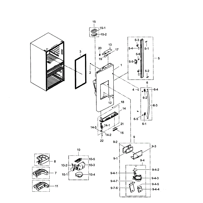 Left Door Diagram and Parts List for RF24FSEDBSR AA-00 Samsung Refrigerator