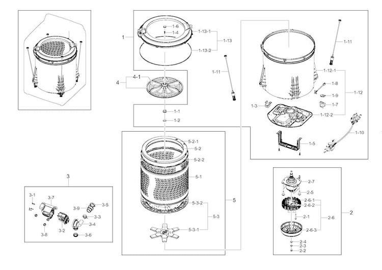 Tub Parts Diagram and Parts List for WA456DRHDSU AA-0000 Samsung Washer