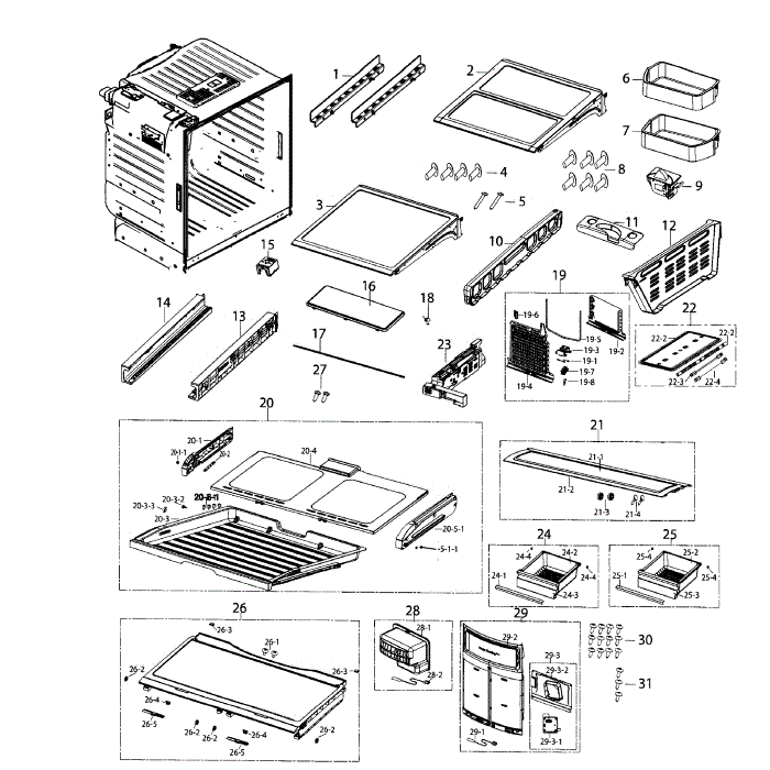 Fridge Diagram and Parts List for RF260BEAEBC AA-02 Samsung Refrigerator
