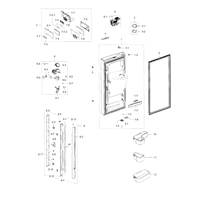 Refrigerator Door L Diagram and Parts List for RFG238AAWP XAA-00 Samsung Refrigerator