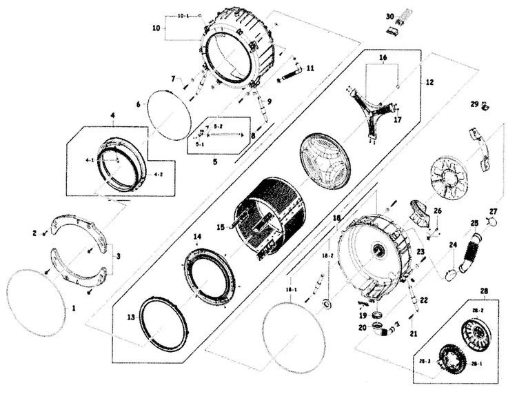 Drum Assy Diagram and Parts List for WF410ANW XAA Samsung Washer