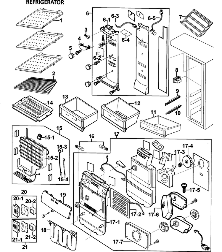 Refrigerator Diagram and Parts List for RS265LASH XAA-0000 Samsung Refrigerator