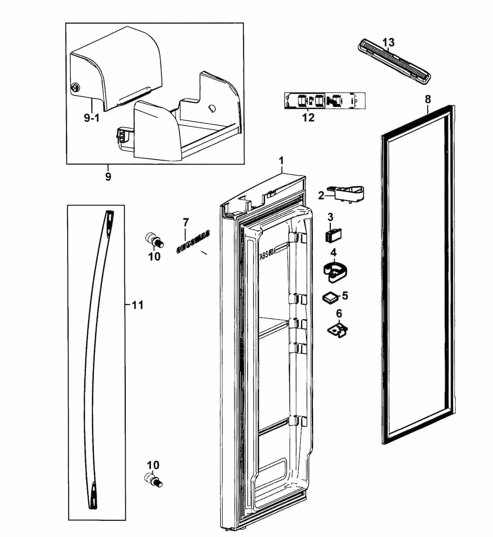 Door Right Diagram and Parts List for RF266AERS XAA-0000 Samsung Refrigerator