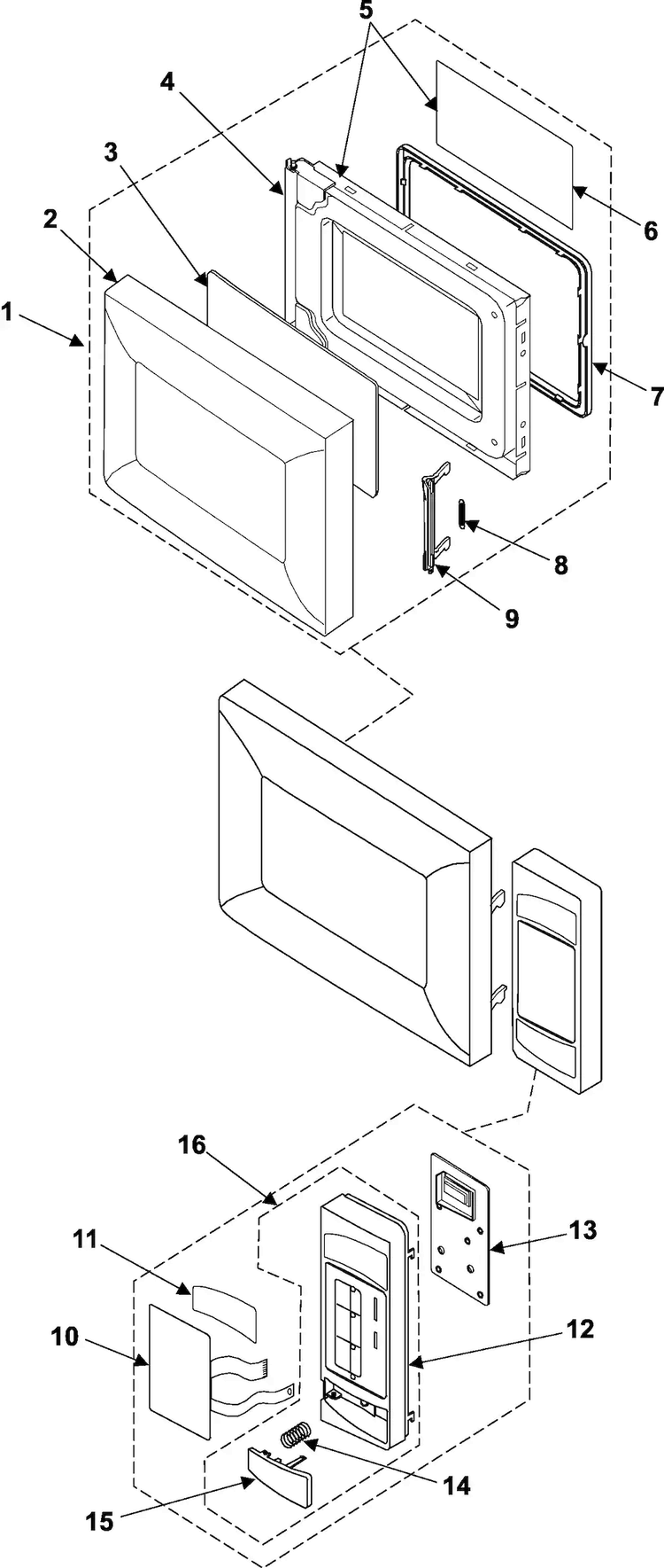 Control Panel/door Assembly Diagram and Parts List for MW840BC XAA Samsung Microwave
