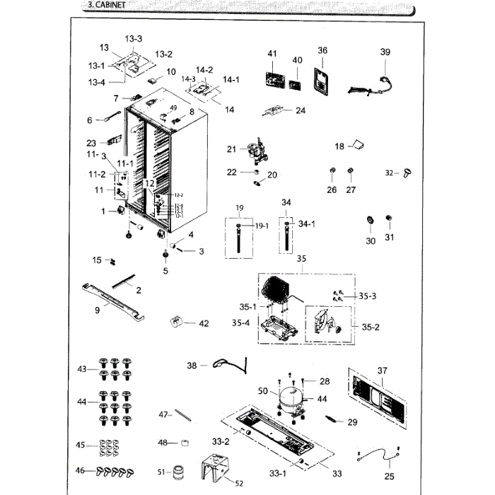 Cabinet Diagram and Parts List for RH25H5611WW AA-02 Samsung Refrigerator