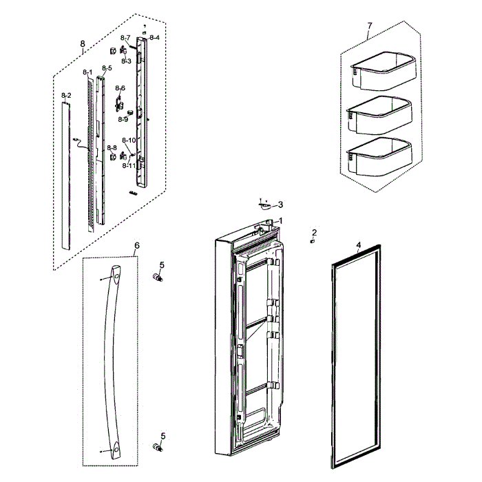 Left Door Diagram and Parts List for RF263AEBP XAA-00 Samsung Refrigerator