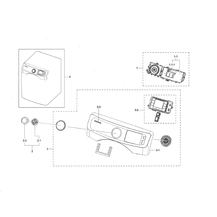 Control Panel Diagram and Parts List for DVE45N5300W A3-00 Samsung Dryer