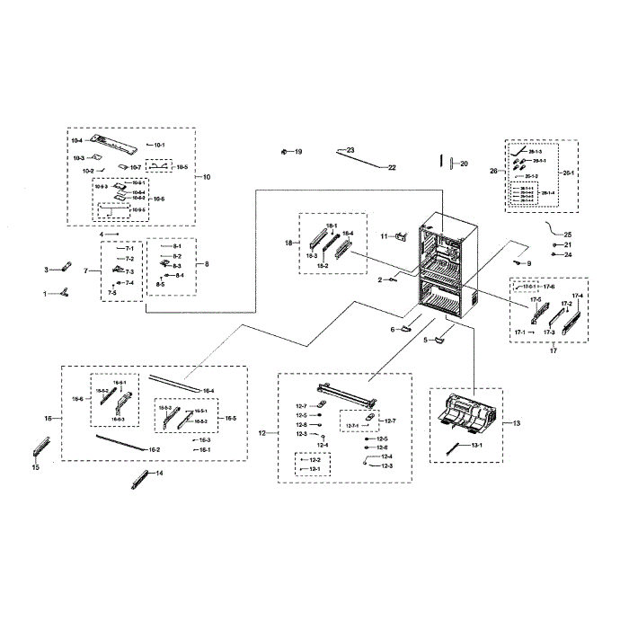 Cabinet Diagram and Parts List for RF22NPEDBSR AA-01 Samsung Refrigerator