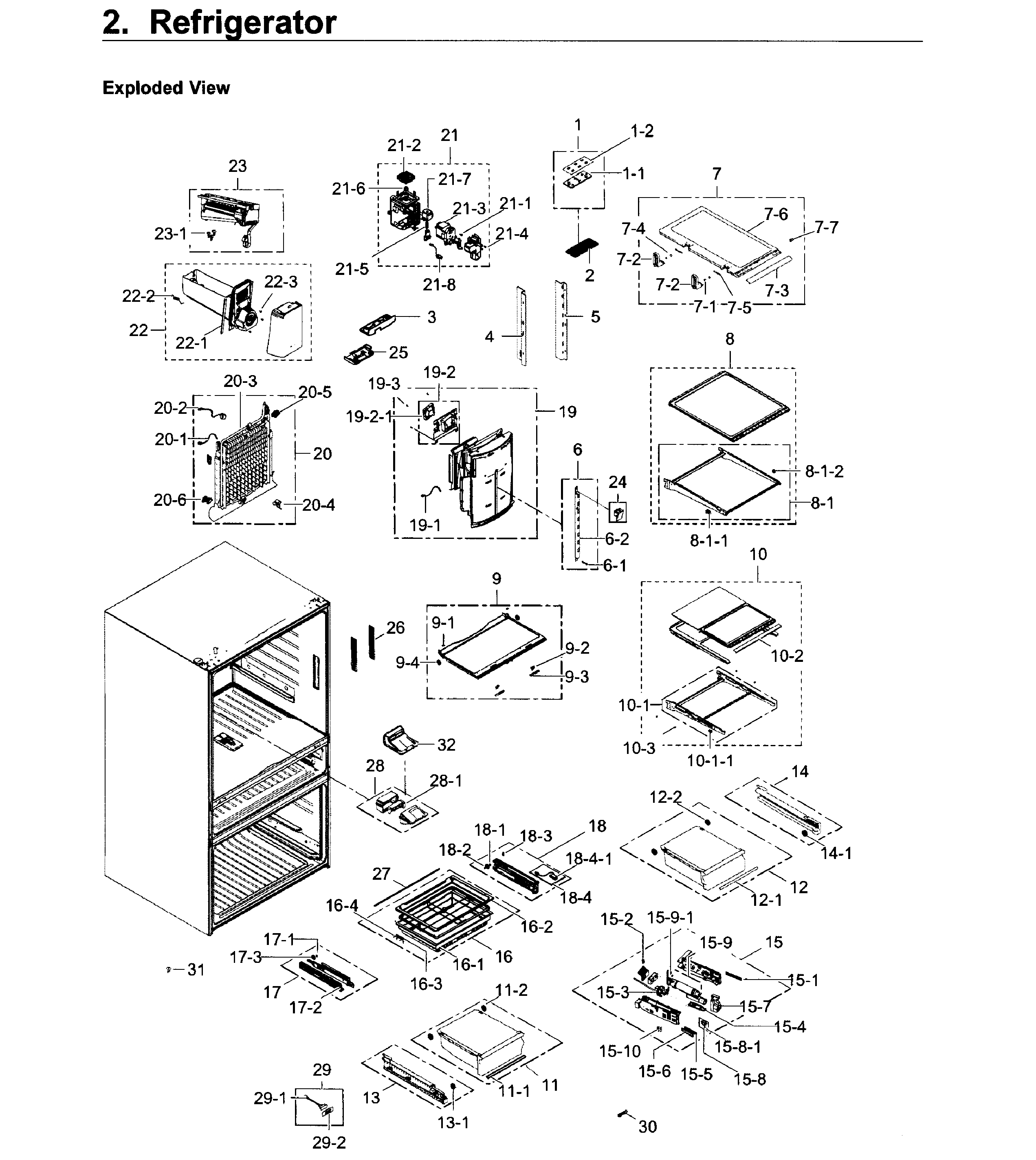 Refrigerator Diagram and Parts List for RF30KMEDBSR AA-0001 Samsung Refrigerator