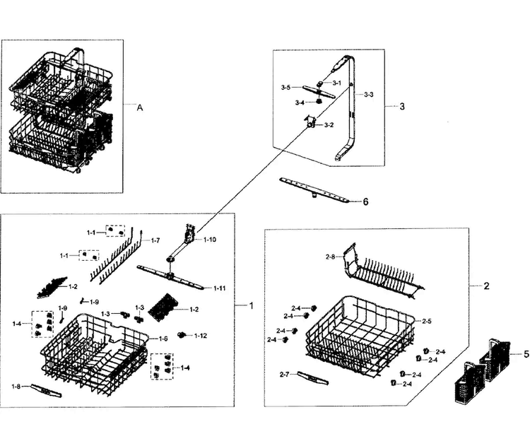 Wash Assy Diagram and Parts List for DW80F600UTS AA-0000 Samsung Dishwasher