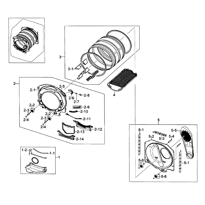 Drum Assembly Diagram and Parts List for DV448AGP XAA-01 Samsung Dryer