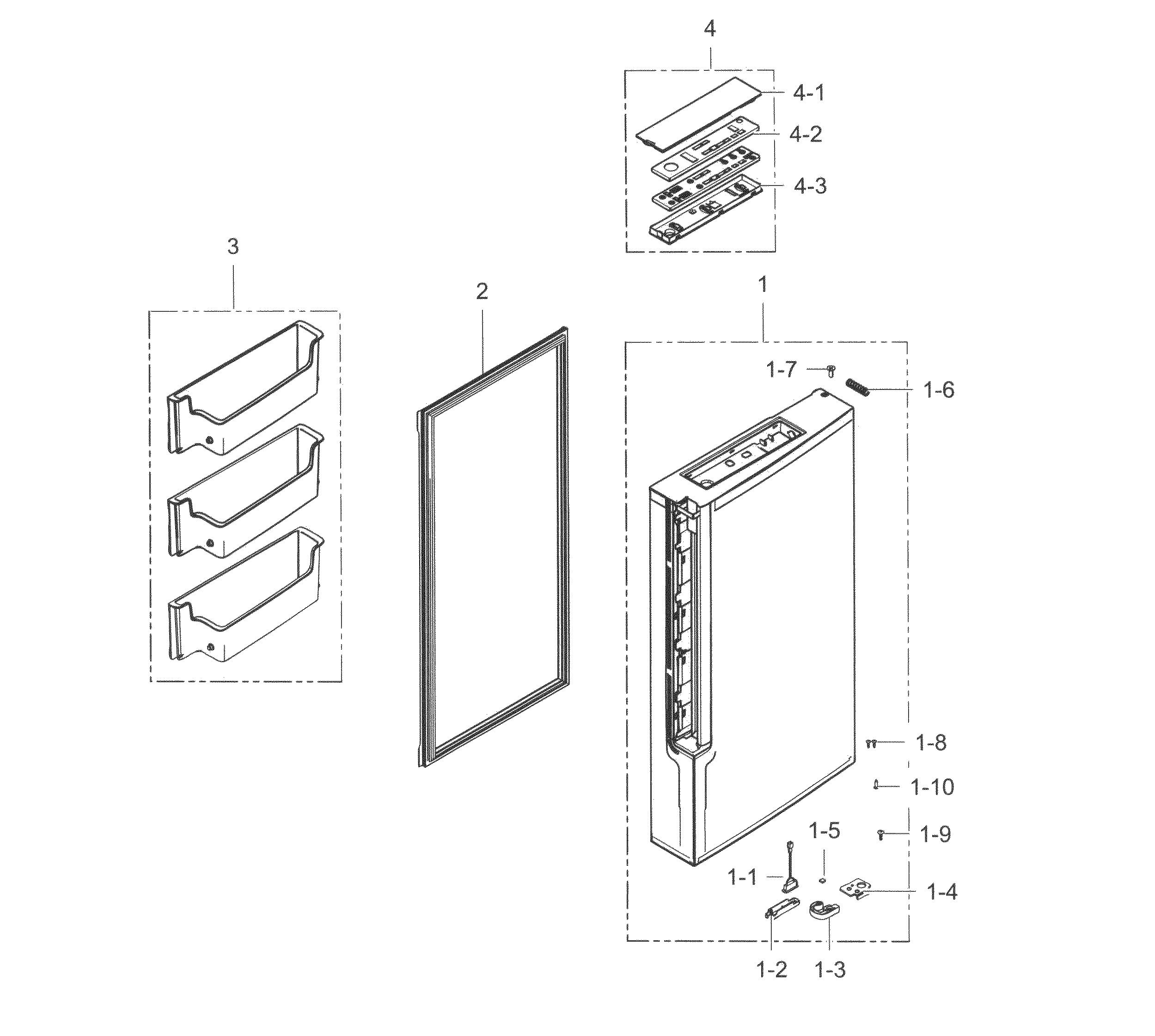 Freezer Door L Diagram and Parts List for RF34H9950S4 AA-0004 Samsung Refrigerator