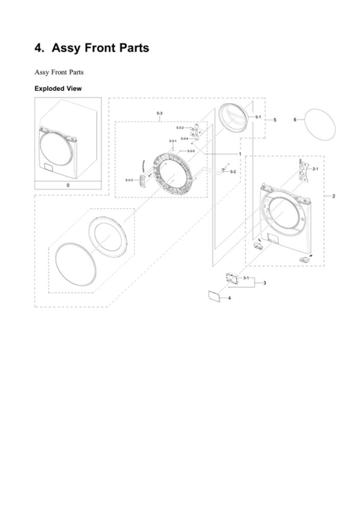 Front Assembly Diagram and Parts List for WF50R8500AV US-01 Samsung Washer