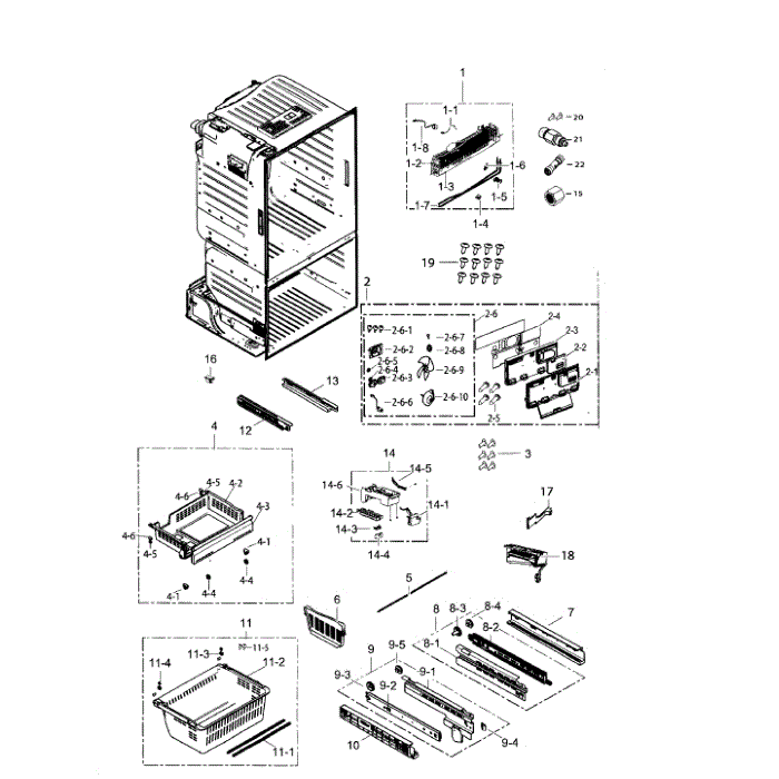 Freezer Diagram and Parts List for RF263TEAESG AA-00 Samsung Refrigerator
