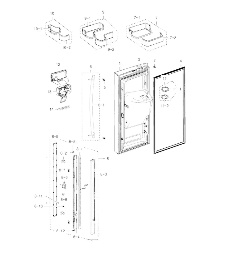 Fridge Door L Diagram and Parts List for RFG237AAWP XAA-0004 Samsung Refrigerator