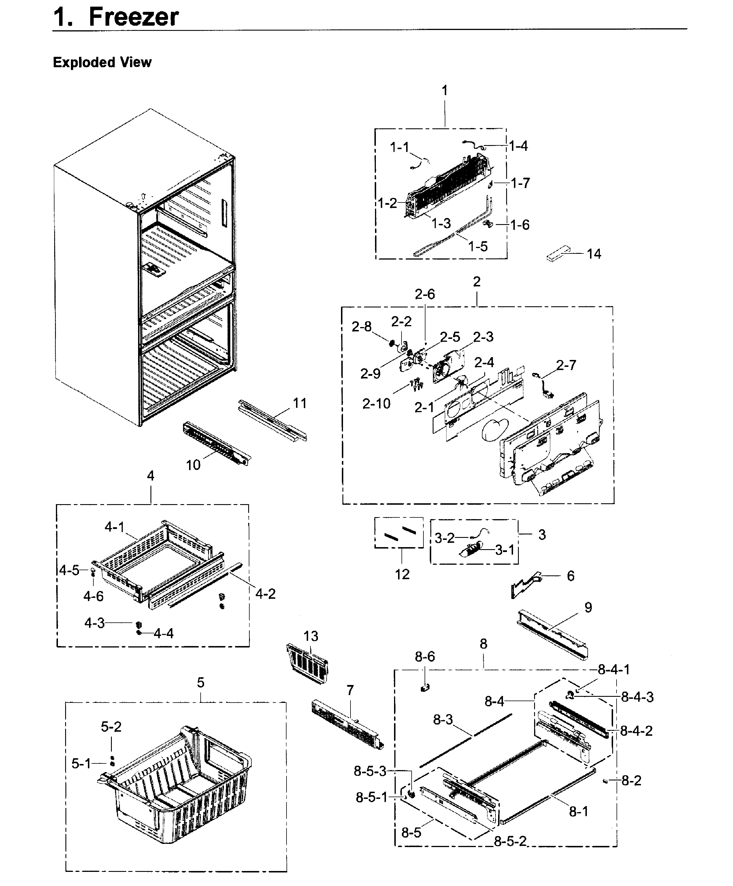 Freezer Diagram and Parts List for RF22KREDBSR AA-0002 Samsung Refrigerator