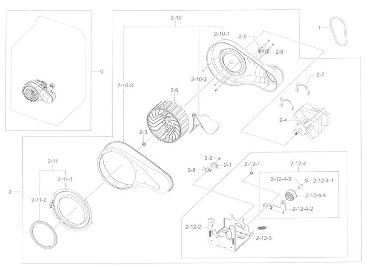 Motor Duct Diagram and Parts List for DV45K7600GW A3-0000 Samsung Dryer