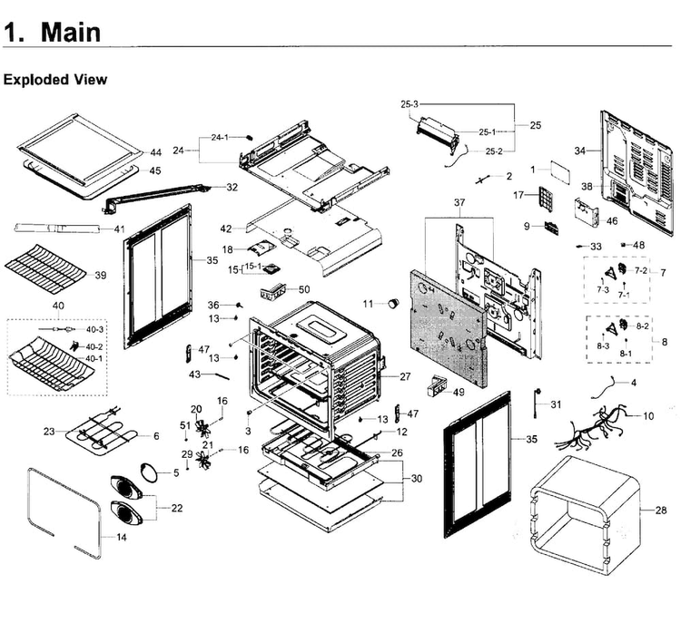Main Asy Diagram and Parts List for NE58K9500SG AA-0000 Samsung Range