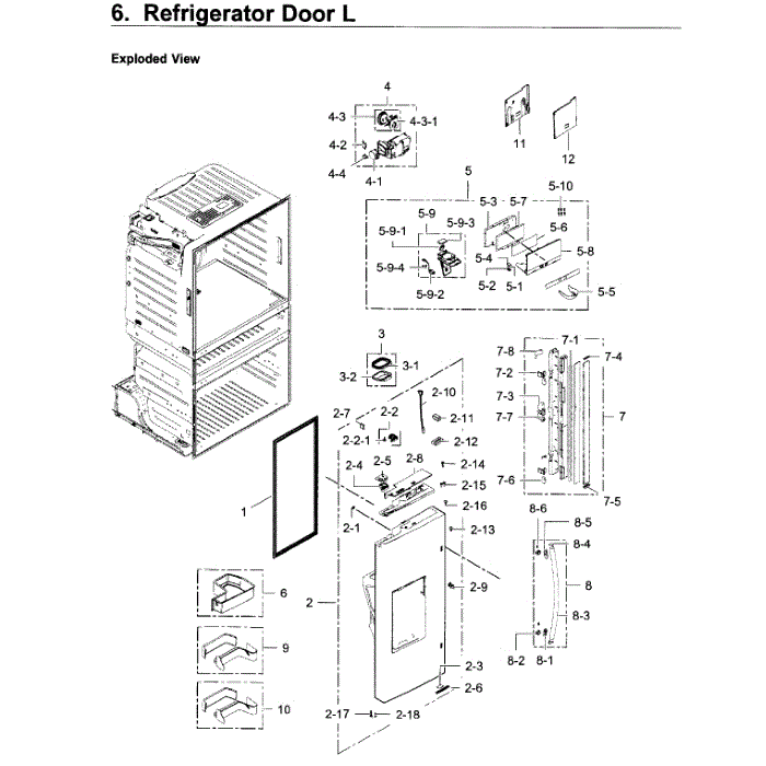Refrigerator Door L Diagram and Parts List for RF28JBEDBSR AA-04 Samsung Refrigerator
