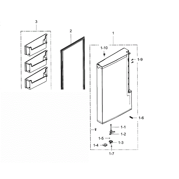 Freezer Door L Diagram and Parts List for RF24J9960S4 AA-00 Samsung Refrigerator