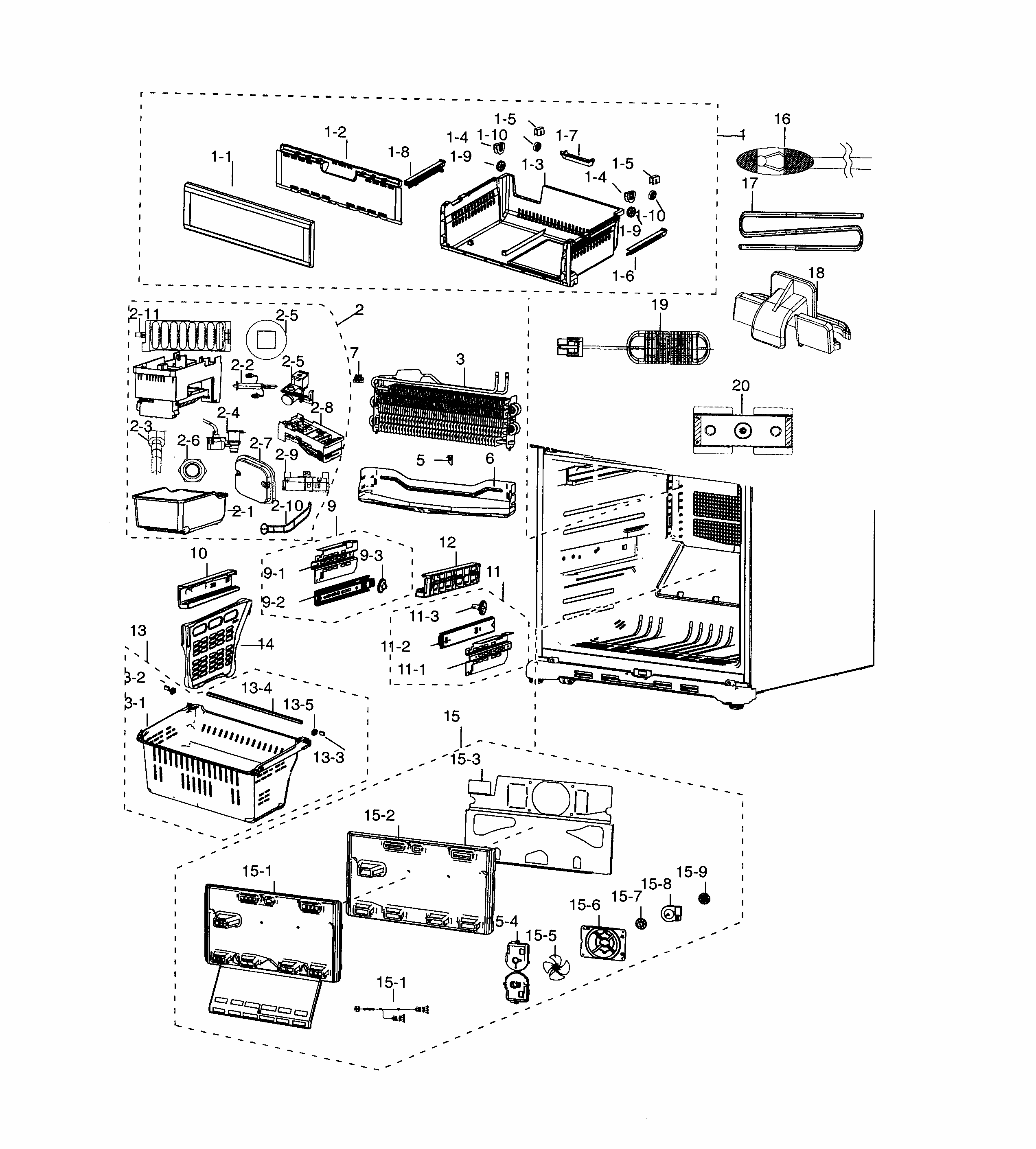 Freezer Diagram and Parts List for RF18HFENBSR AA-0000 Samsung Refrigerator