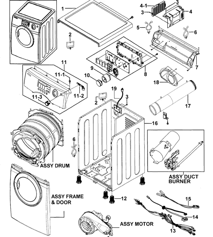 Main Assy Diagram and Parts List for DV317AGS XAA-0000 Samsung Dryer