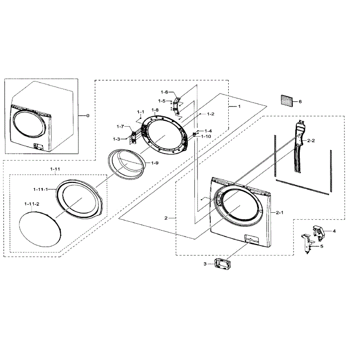 Frame Front And Door Diagram and Parts List for WF330ANB XAA-02 Samsung Washer