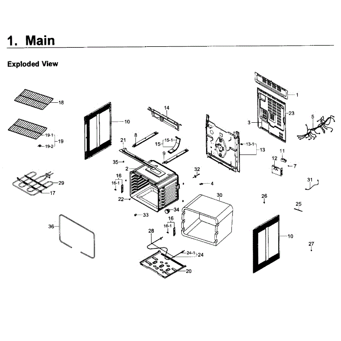 Main Assembly Diagram and Parts List for NE59K3310SB AA-00 Samsung Range
