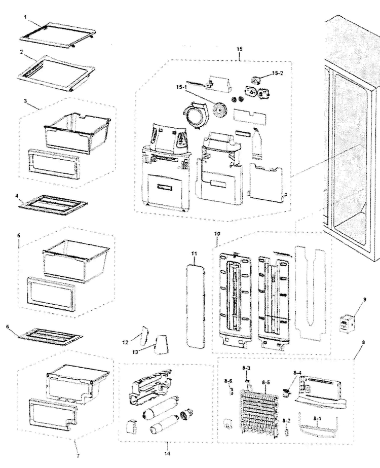 Refrigerator Diagram and Parts List for RS263TDWP XAA Samsung Refrigerator