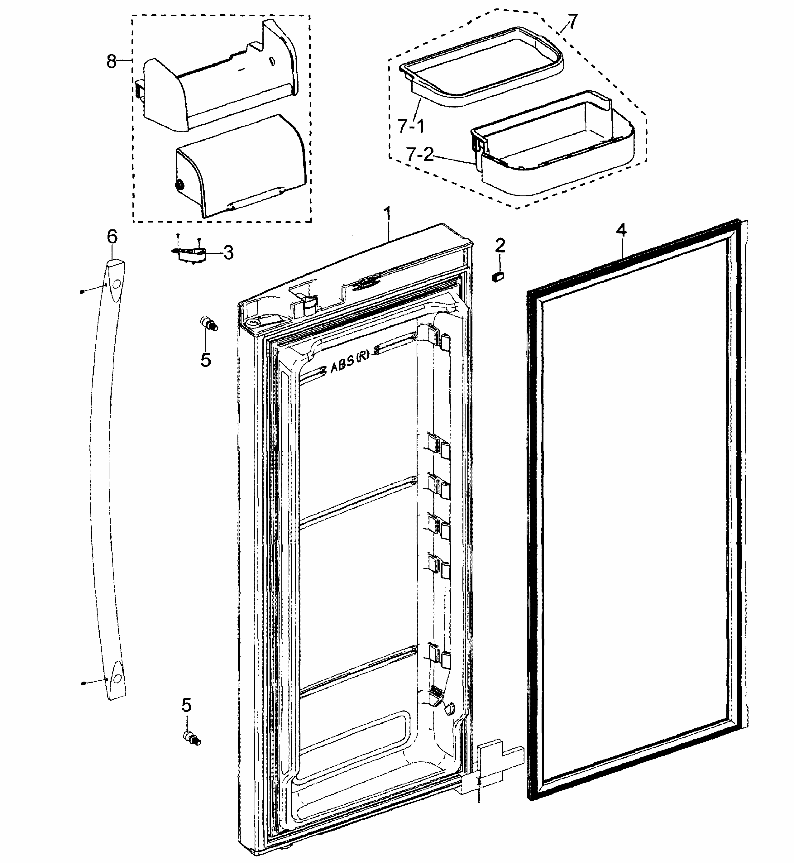 Right Door Diagram and Parts List for RF268ACBP XAA-0000 Samsung Refrigerator
