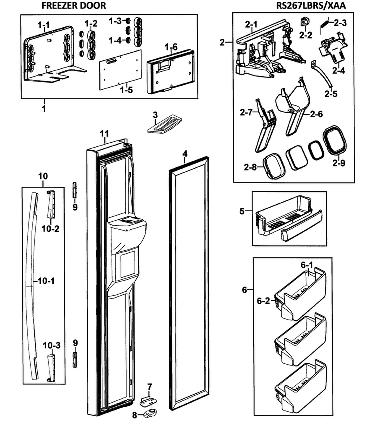 Left Door Diagram and Parts List for RS267LBRS XAA-0000 Samsung Refrigerator