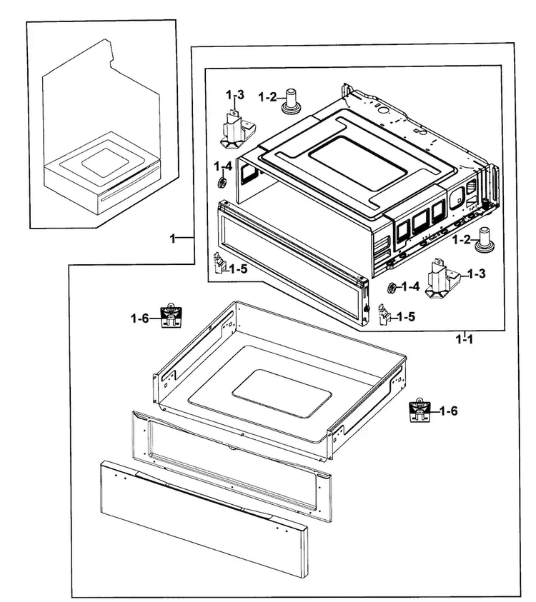 Drawer Assy Diagram and Parts List for NE595R0ABBB AA-0000 Samsung Range