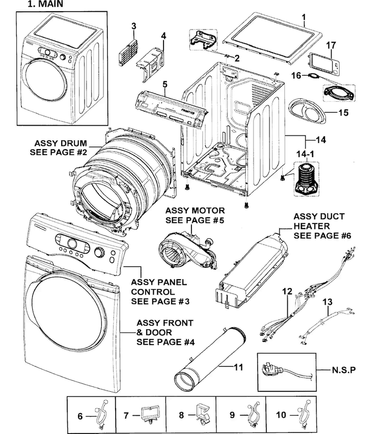 Main Assy Diagram and Parts List for DV328AEW XAA-0000 Samsung Dryer