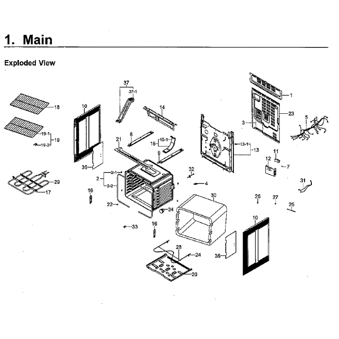 Main Assembly Diagram and Parts List for NE59M4310SB AA-00 Samsung Range