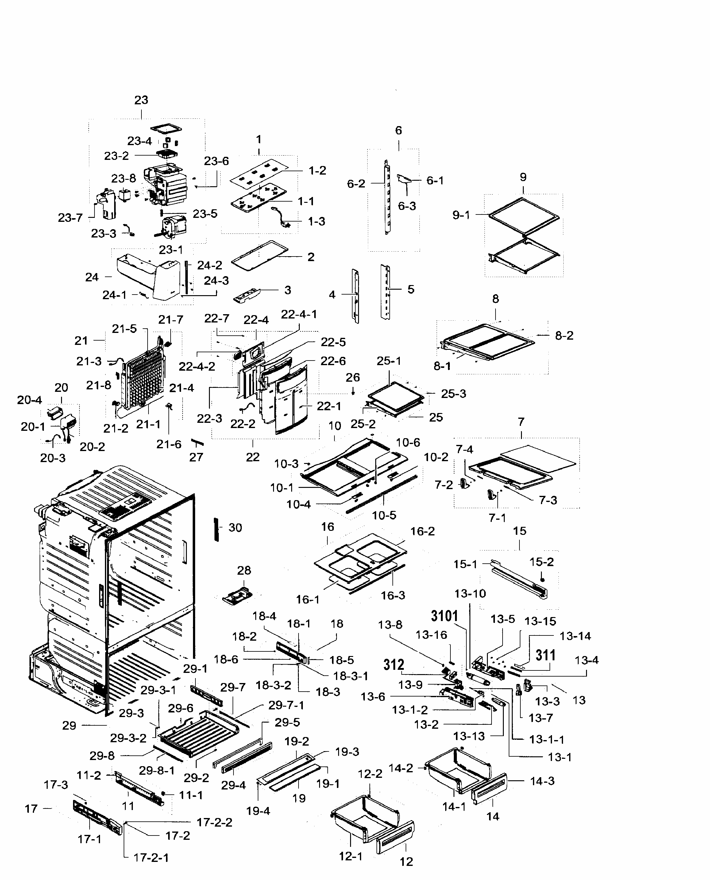 Fridge Diagram and Parts List for RF28HFEDTSR AA-0005 Samsung Refrigerator