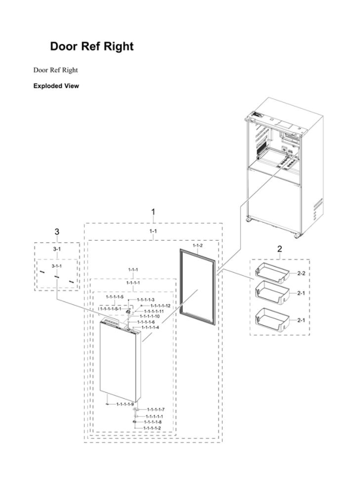 Right Refrigerator Door Diagram and Parts List for RF23BB8200AP AA-00 Samsung Refrigerator