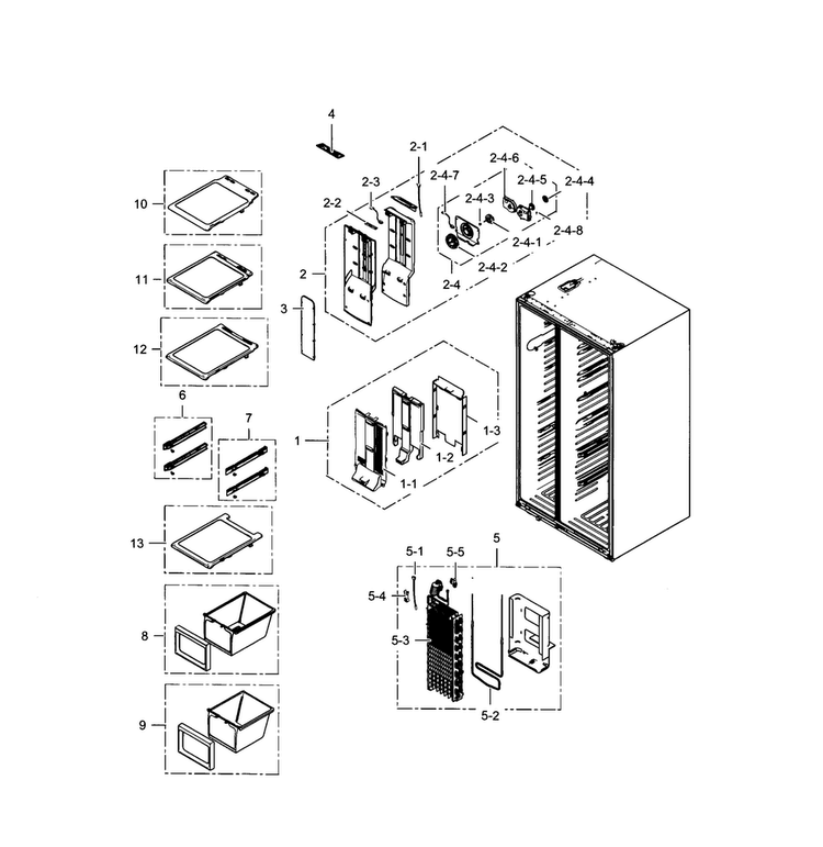 Freezer Diagram and Parts List for RS25H5121WW AA-0000 Samsung Refrigerator
