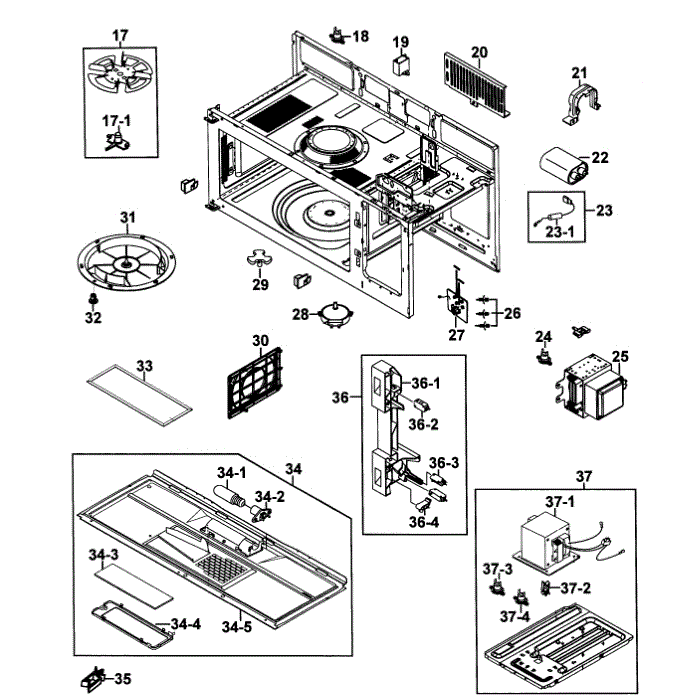 Cabinet 2 Diagram and Parts List for SMH9151WE XAA-00 Samsung Microwave Oven Combo