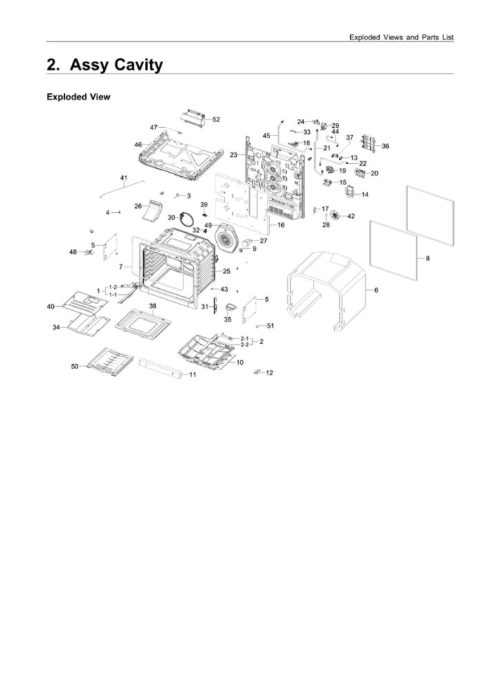 Cavity Assembly Diagram and Parts List for NX60T8511SS AA-01 Samsung Range