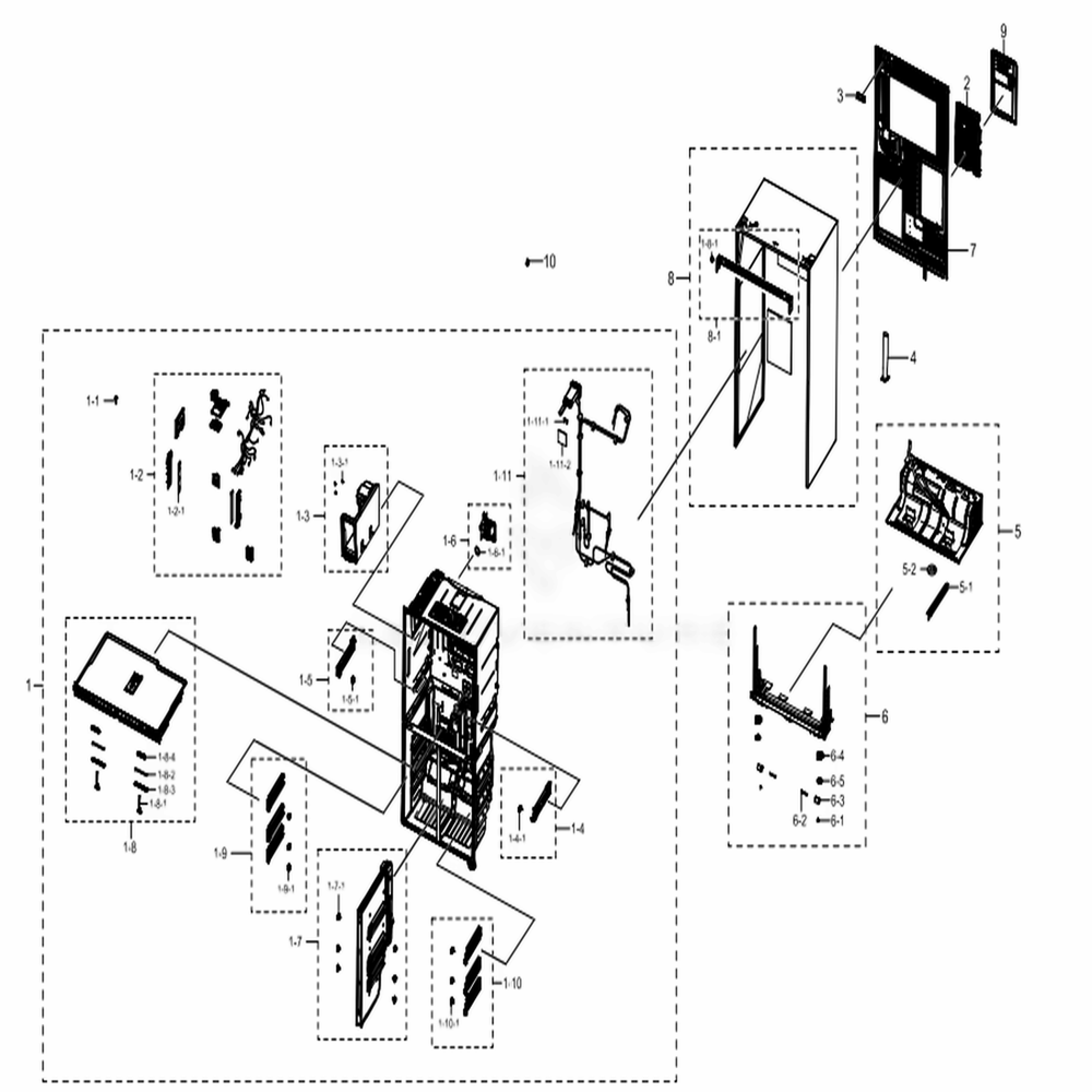 Cabinet 1 Diagram and Parts List for RF22N9781SG (AA)(0002) Samsung Refrigerator