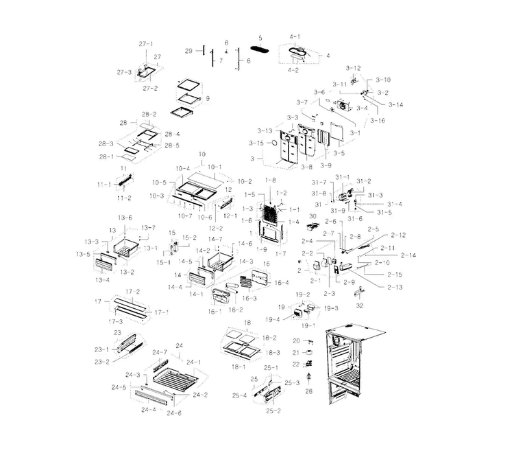 Fridge Diagram and Parts List for RFG237AAWP XAA-0004 Samsung Refrigerator