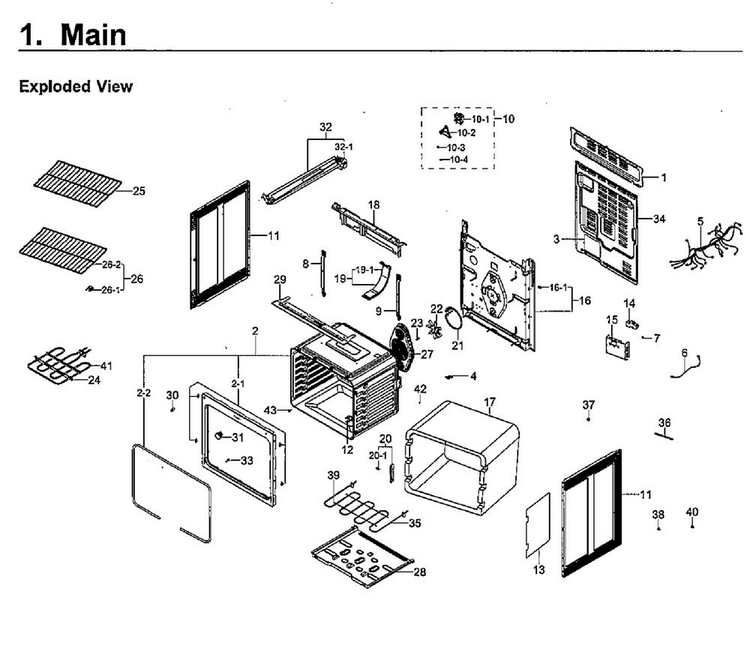 Main Asy Diagram and Parts List for NE59J7630SG AA-0002 Samsung Range
