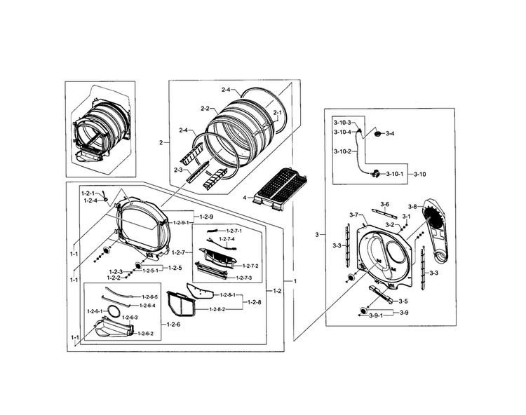 Drum Diagram and Parts List for DV5471AGP XAA-0002 Samsung Dryer