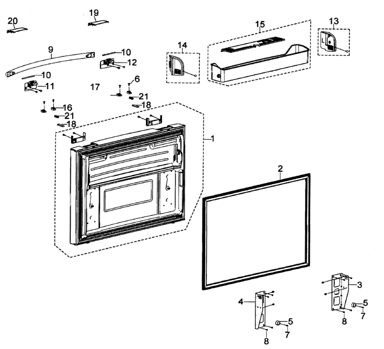 Freezer Door Diagram and Parts List for RFG297ABBP XAA Samsung Refrigerator