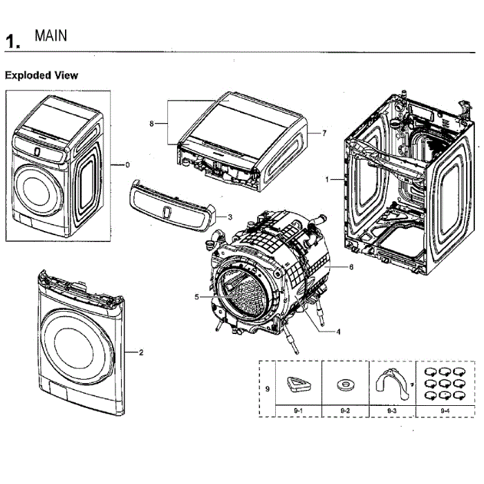 Main Assembly Diagram and Parts List for WV60M9900AW A5-00 Samsung Washer