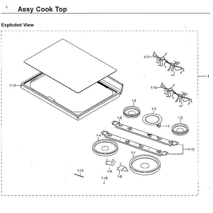 Cooktop Diagram and Parts List for NE59J7630SG AA-0002 Samsung Range